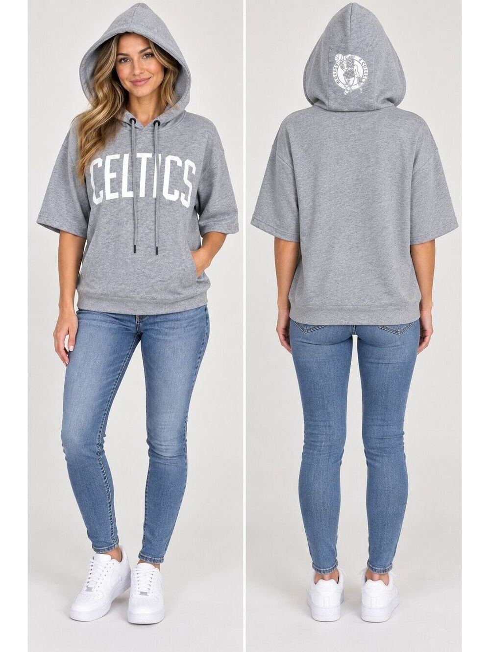 Boston Celtics Cropped Hoodie Women's Small Gray Short Sleeve NBA DKNY Sport